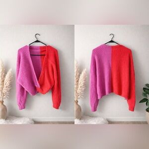 ANDREE BY UNIT Red and pink Colorblock sweater